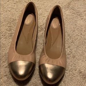 Clarks nude leather and metallic flat